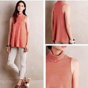 Anthropologie Puella Stripe Turtleneck Tank Tunic Length Red/Tan Motif EUC -  M